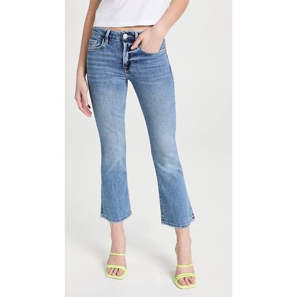 Frame Denim Le Crop Mini Boot Cut Jeans Medium Wash Frayed Blue Women's Size 26 - Picture 1 of 10